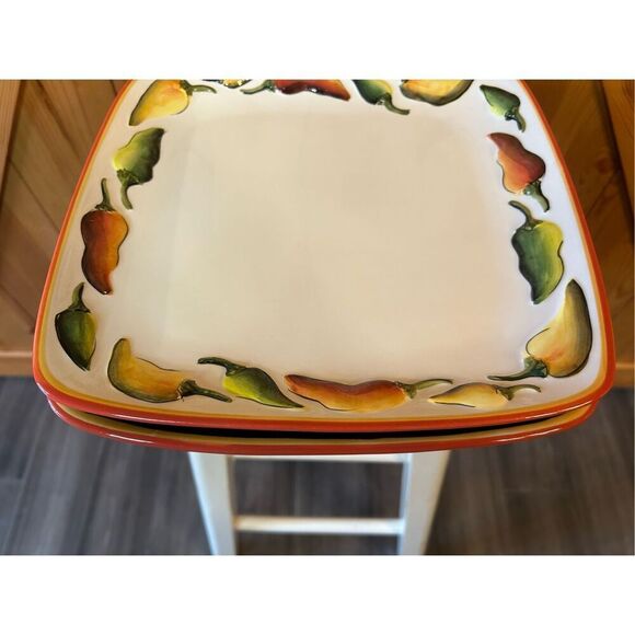 Clay Art Caliente Hand Painted StoneLite Serving Dishes Square Set Of 2 11” (847 - Picture 9 of 14